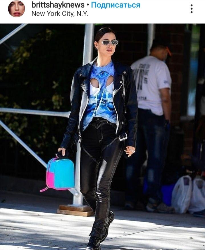 Дівчина байкера: Ірина Шейк показала ідеальну фігуру на прогулянці у відвертому образі